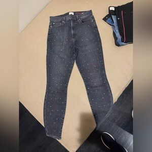 Alice + Olivia Black Jeans with Colorful Rhinestones